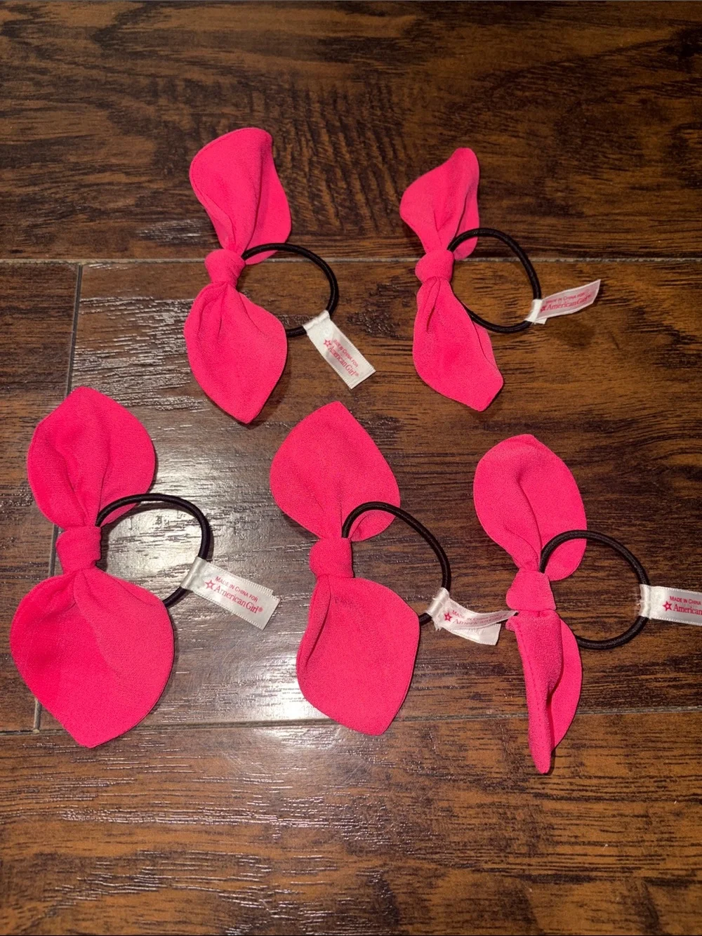 American Girl Pink Bow Elastic Hair Ties Set of 5. Exclusive American Girl Cafe.